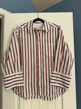 Sezane, Bilma Shirt, Camel Stripes, Size 6 (38)